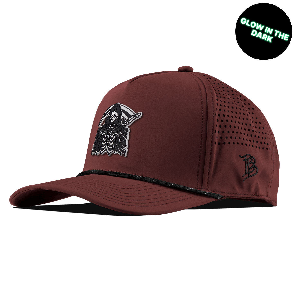 Grim Reaper Glow Curved 5 Panel Rope Maroon