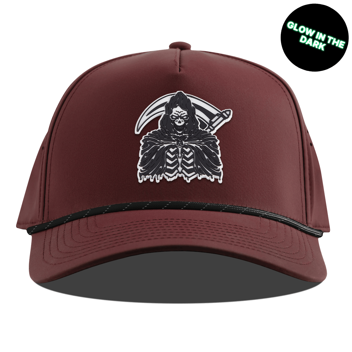 Grim Reaper Glow Curved 5 Panel Rope Maroon