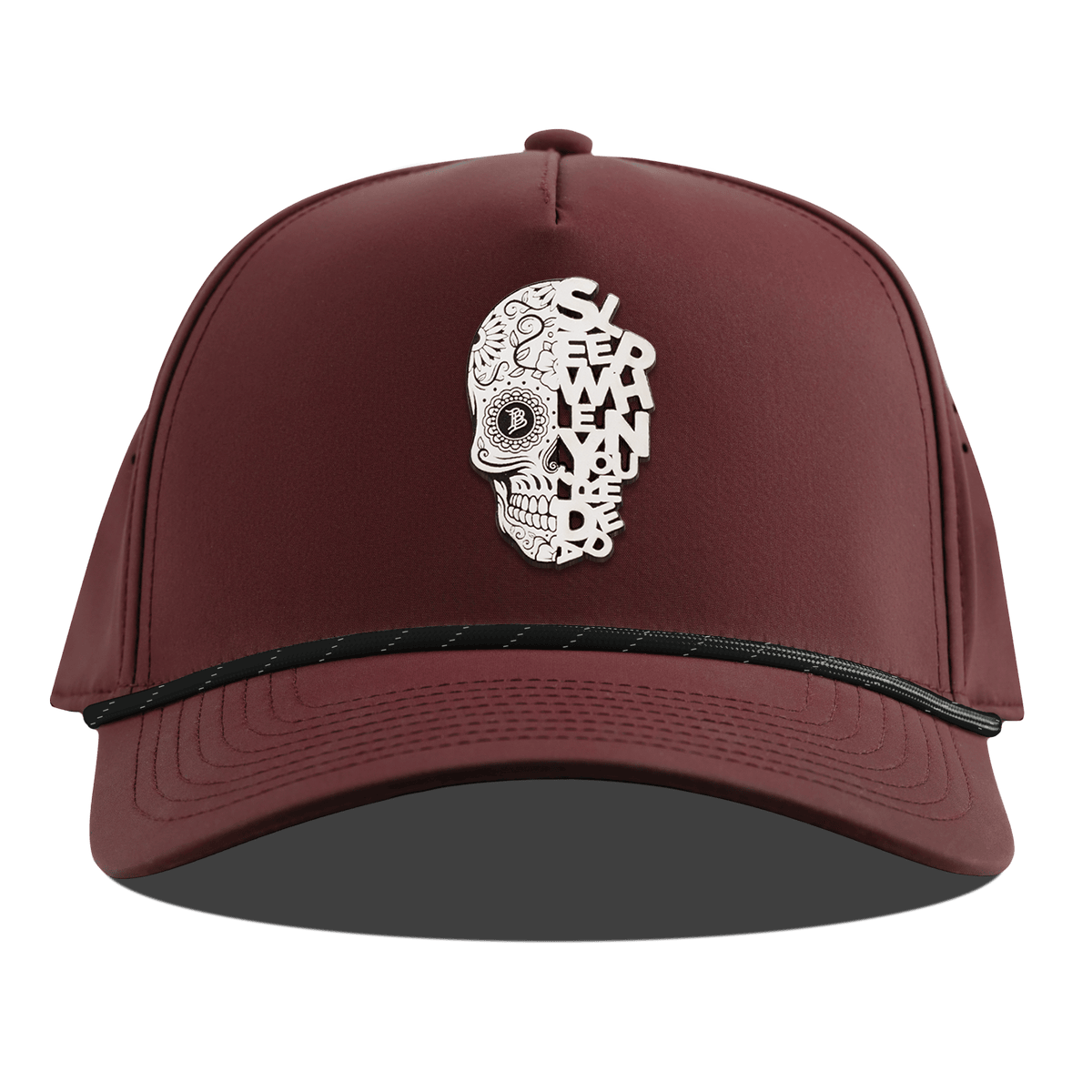 Sleep When You're Dead Skull Curved 5 Panel Rope Maroon