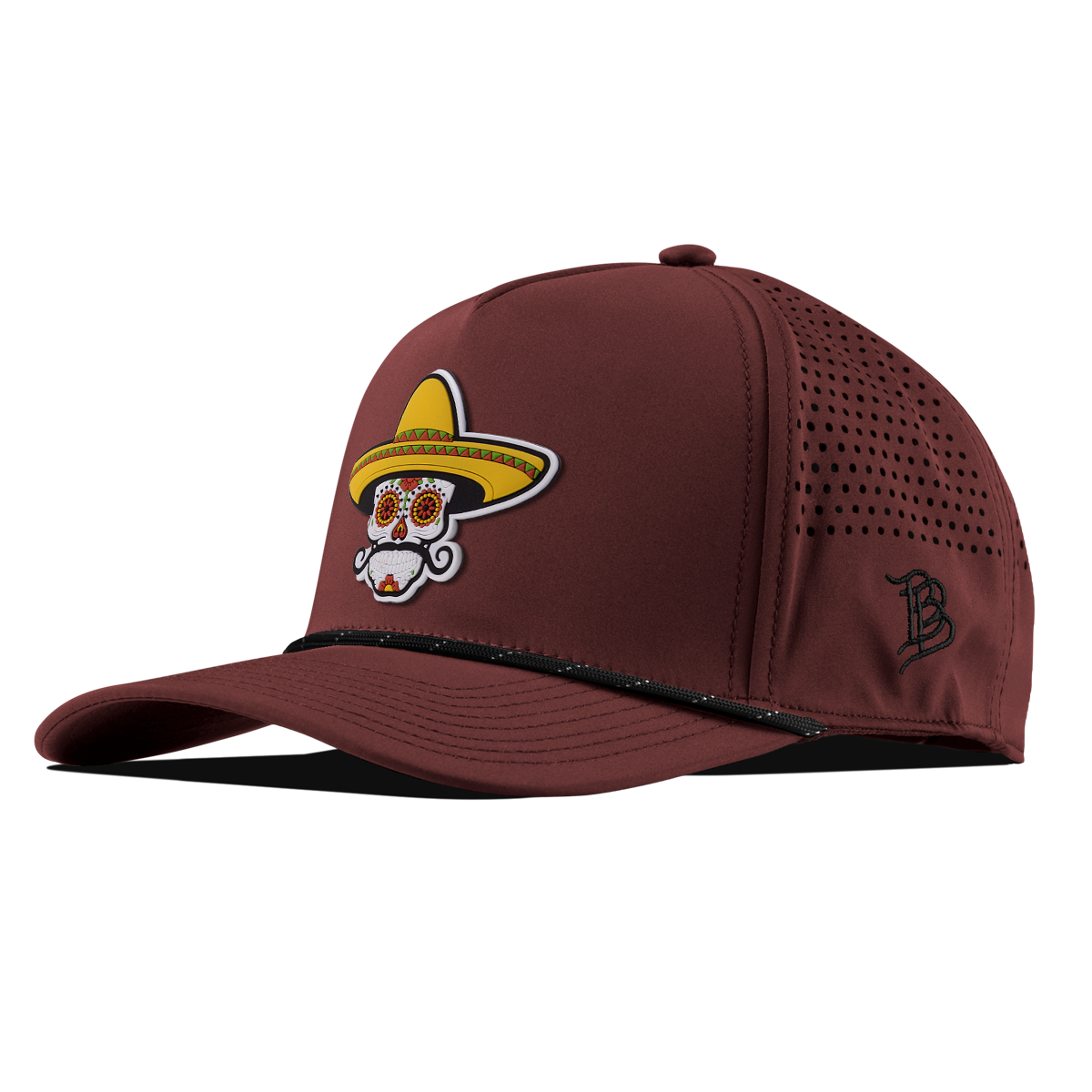 Sombrero Skull PVC Curved 5 Panel Rope Maroon