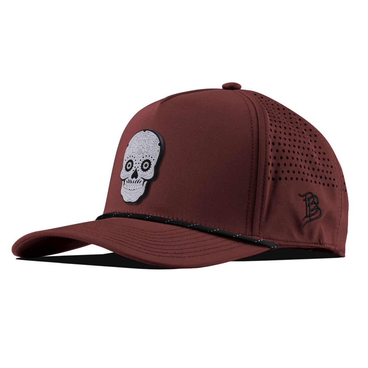 Sugar Skull PVC Curved 5 Panel Rope Maroon