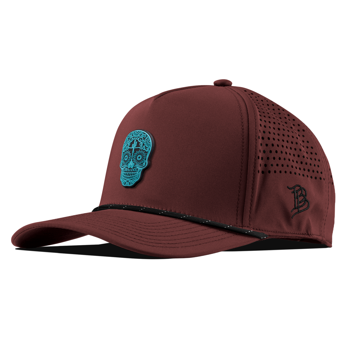 Turquoise Skull PVC Curved 5 Panel Rope Maroon