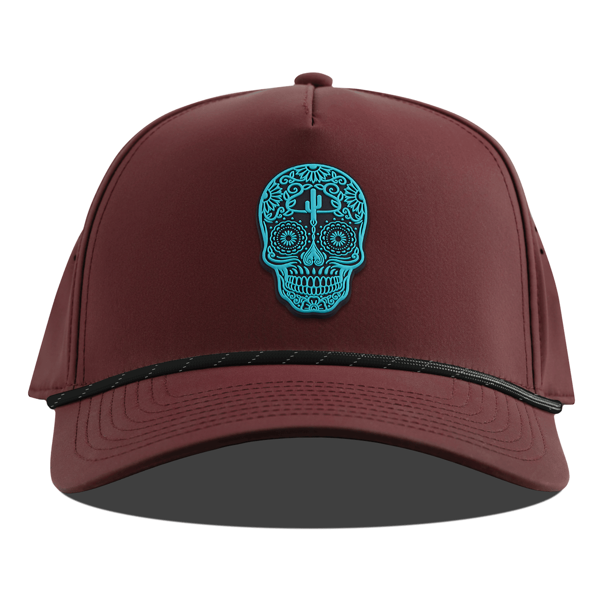 Turquoise Skull PVC Curved 5 Panel Rope Maroon
