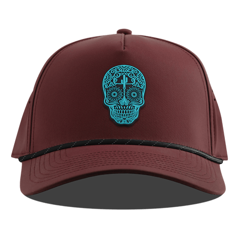 Turquoise Skull PVC Curved 5 Panel Rope Maroon