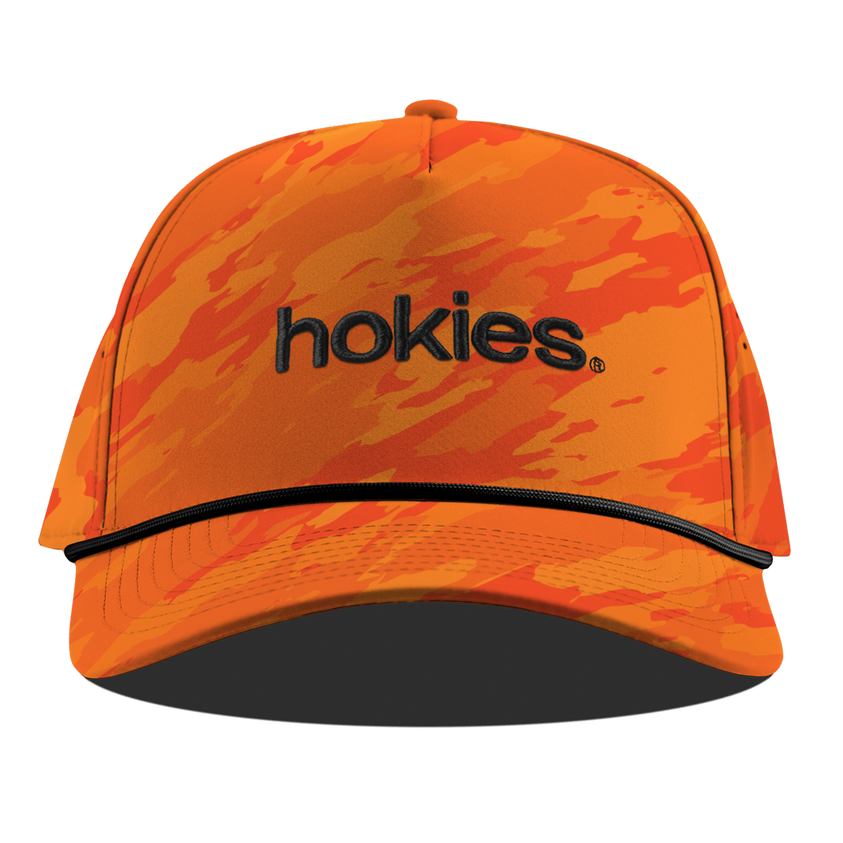 Virginia Tech University "hokies." Curved 5 Panel Rope Orange Camo