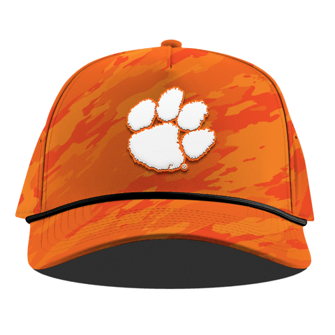 Clemson University "Clemson Tigers Paw White" Curved 5 Panel Rope Blaze Orange Camo