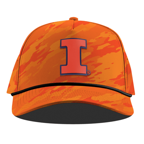 University of Illinois "Fighting Illini Orange" Curved 5 Panel Rope Blaze Orange Camo