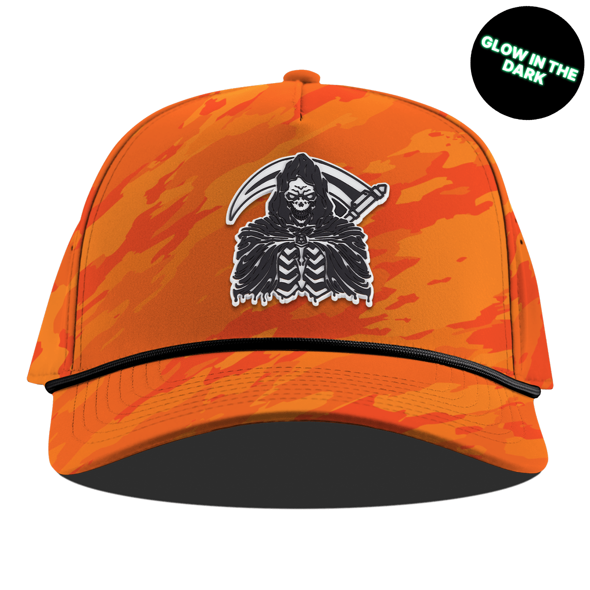 Grim Reaper Glow Curved 5 Panel Rope Blaze Orange Camo