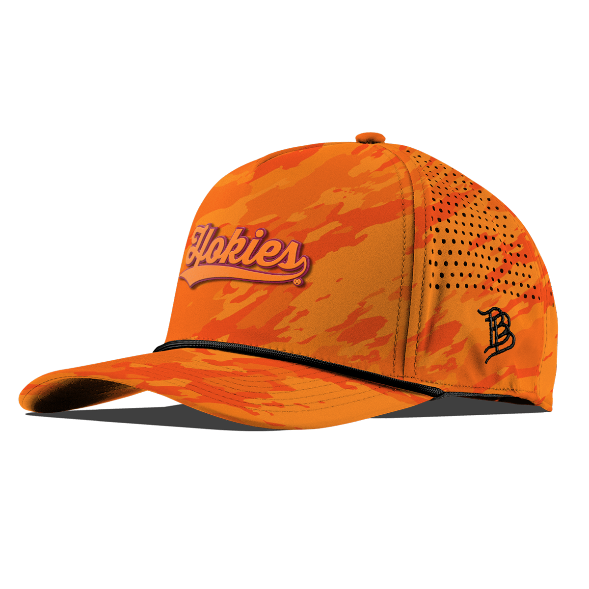 Virginia Tech University "Hokies Script" Curved 5 Panel Rope Blaze Orange Camo