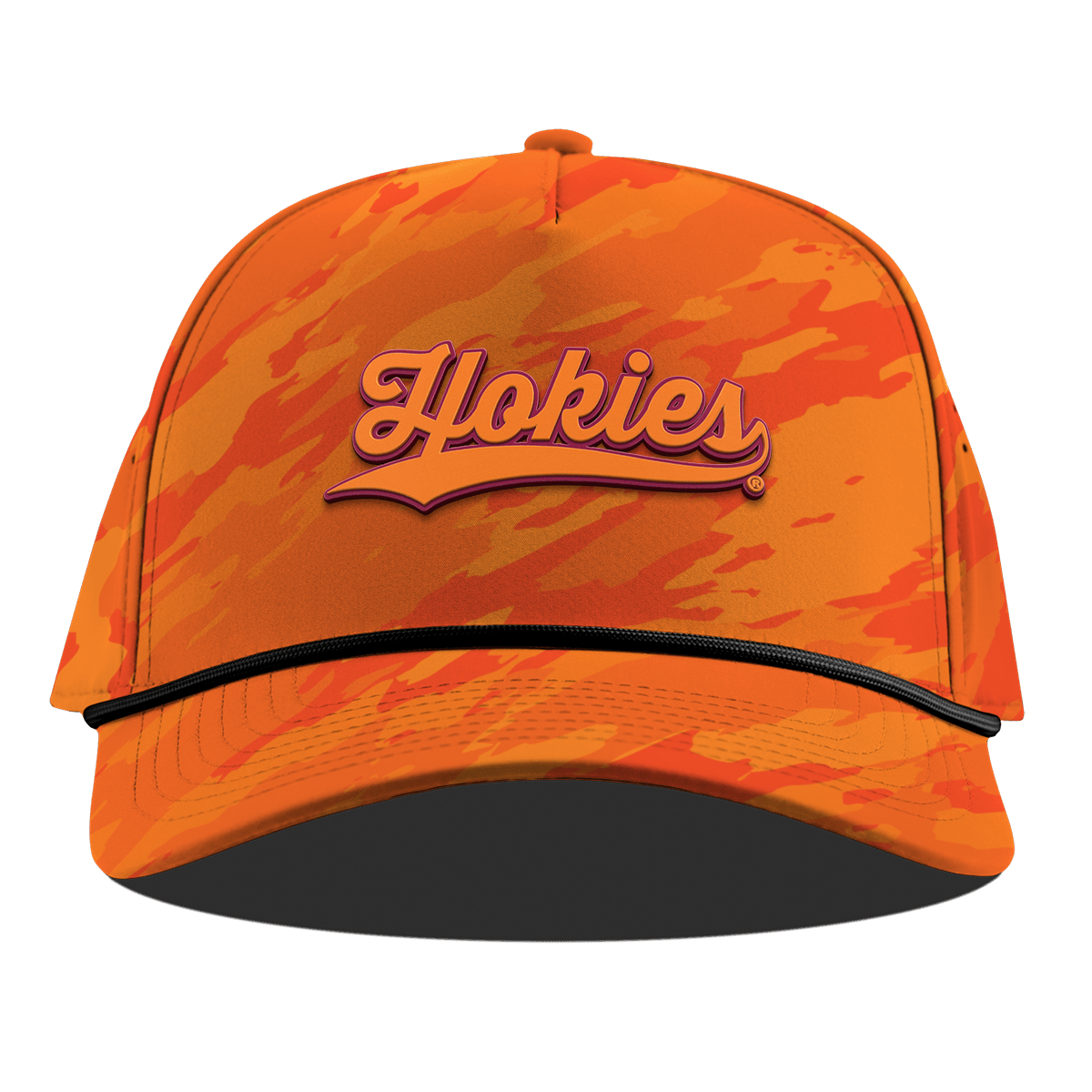 Virginia Tech University "Hokies Script" Curved 5 Panel Rope Blaze Orange Camo