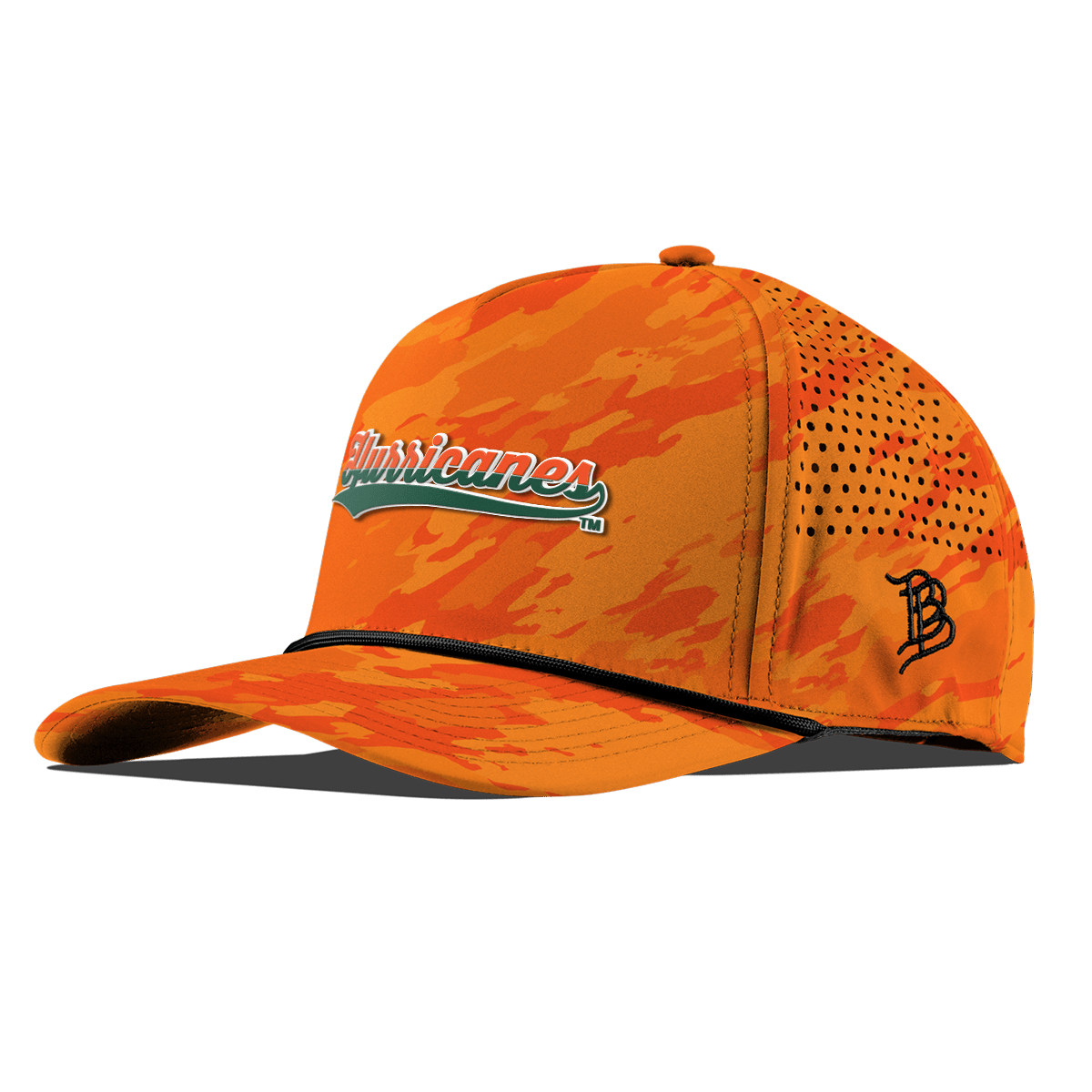 University of Miami "Hurricanes Script" Curved 5 Panel Rope Blaze Orange Camo