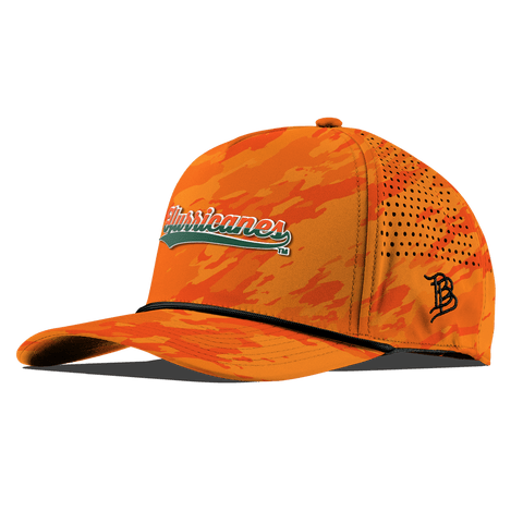 University of Miami "Hurricanes Script" Curved 5 Panel Rope Blaze Orange Camo