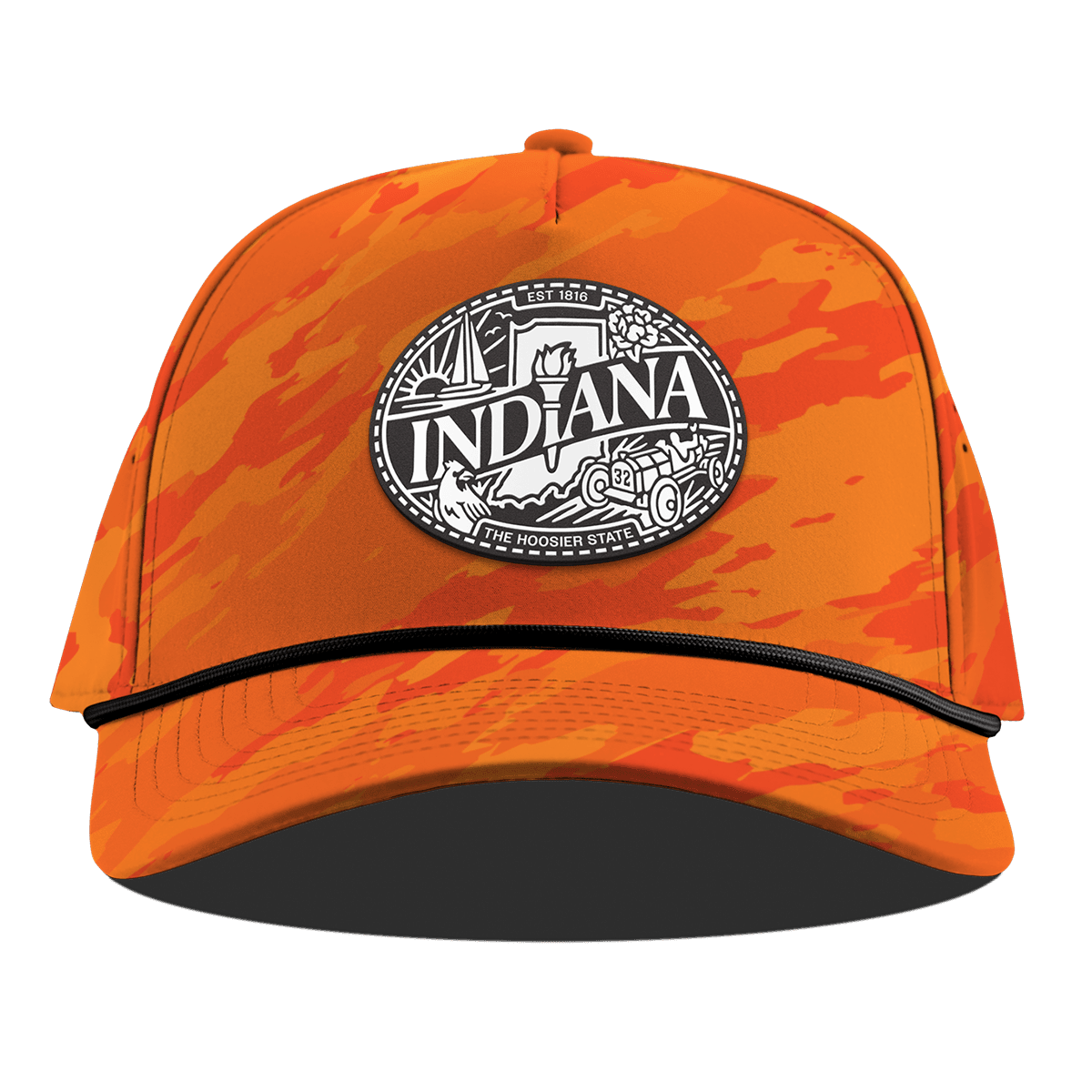 Indiana Traveler Curved 5 Panel Rope Blaze Orange Camo
