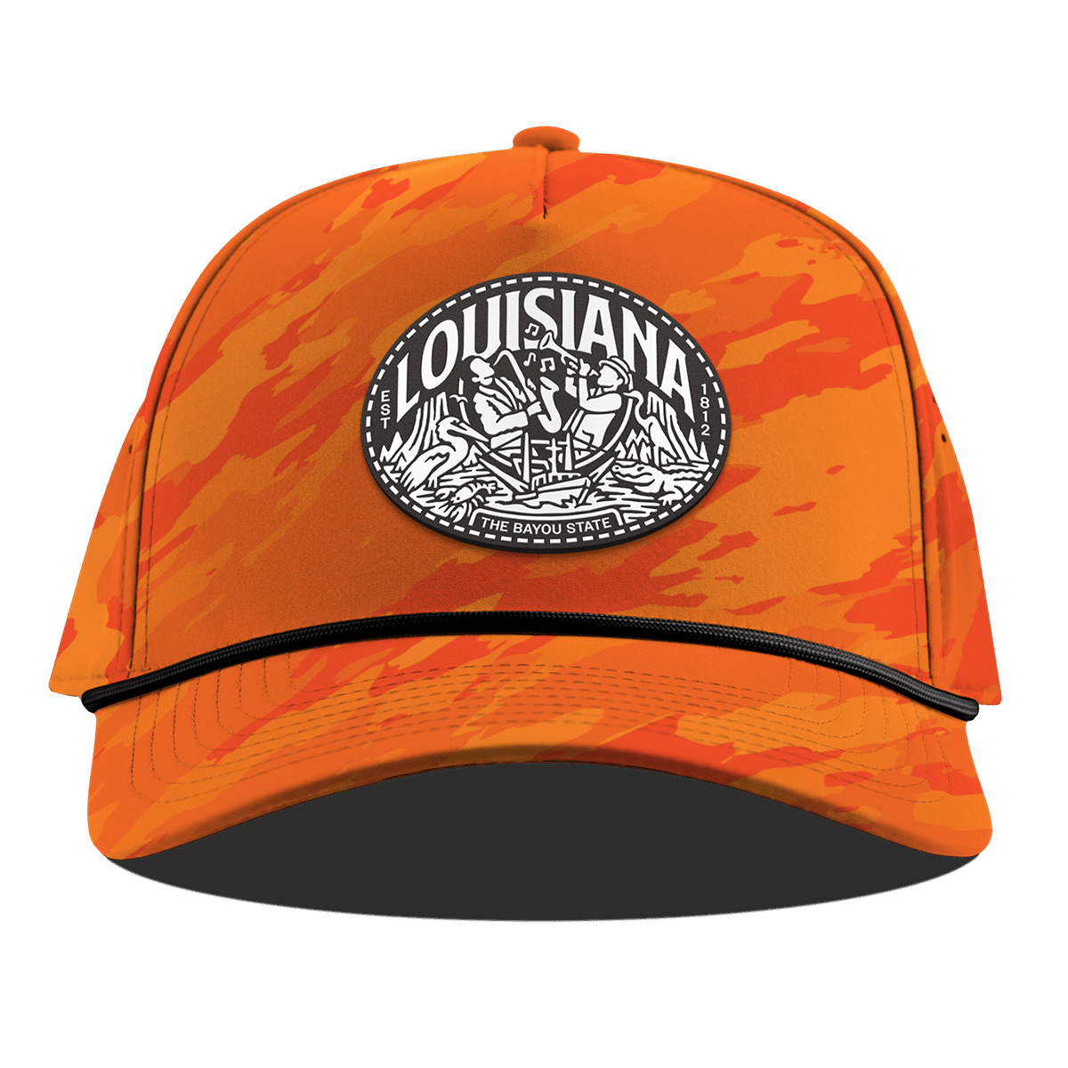 Louisiana Traveler Curved 5 Panel Rope Blaze Orange Camo