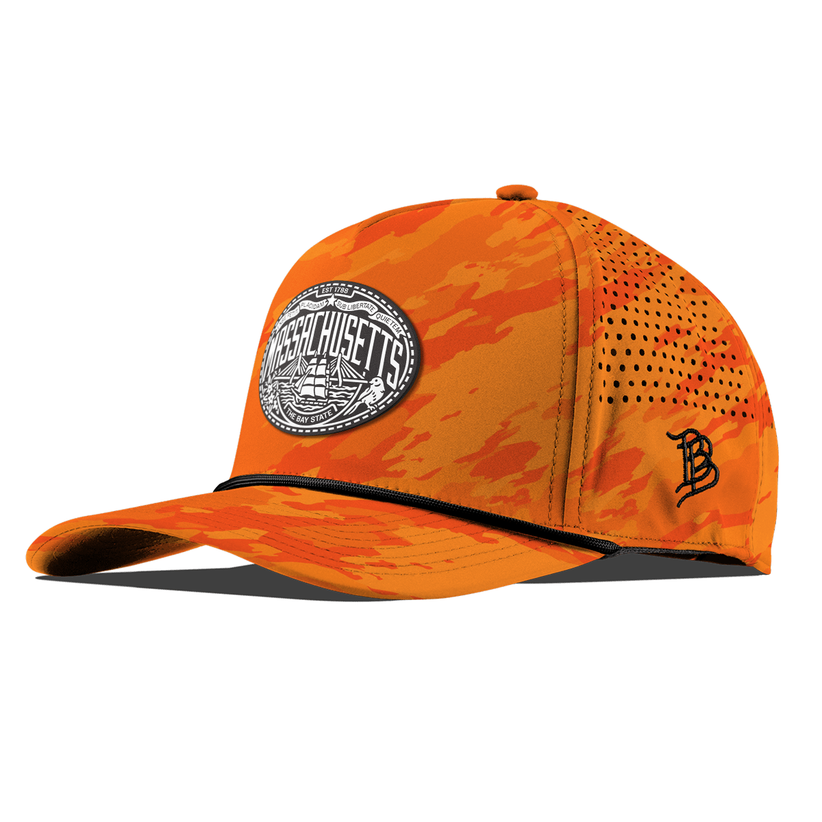 Massachusetts Traveler Curved 5 Panel Rope Blaze Orange Camo