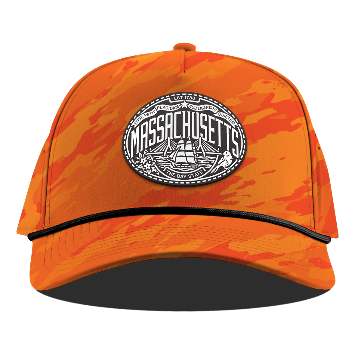 Massachusetts Traveler Curved 5 Panel Rope Blaze Orange Camo