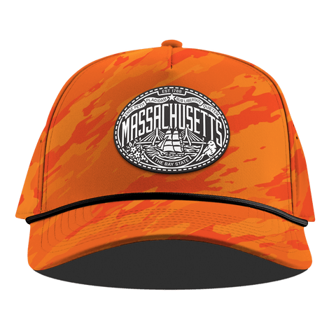 Massachusetts Traveler Curved 5 Panel Rope Blaze Orange Camo