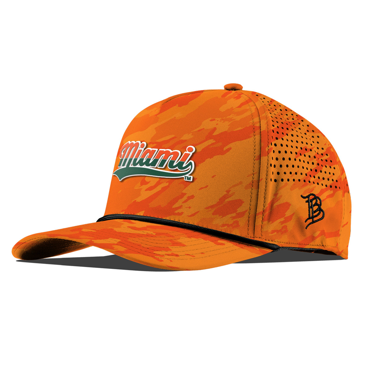 University of Miami "Miami Script" Curved 5 Panel Rope Blaze Orange Camo
