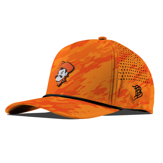 Oklahoma State University "OSU Pistol Pete" Curved 5 Panel Rope Blaze Orange Camo