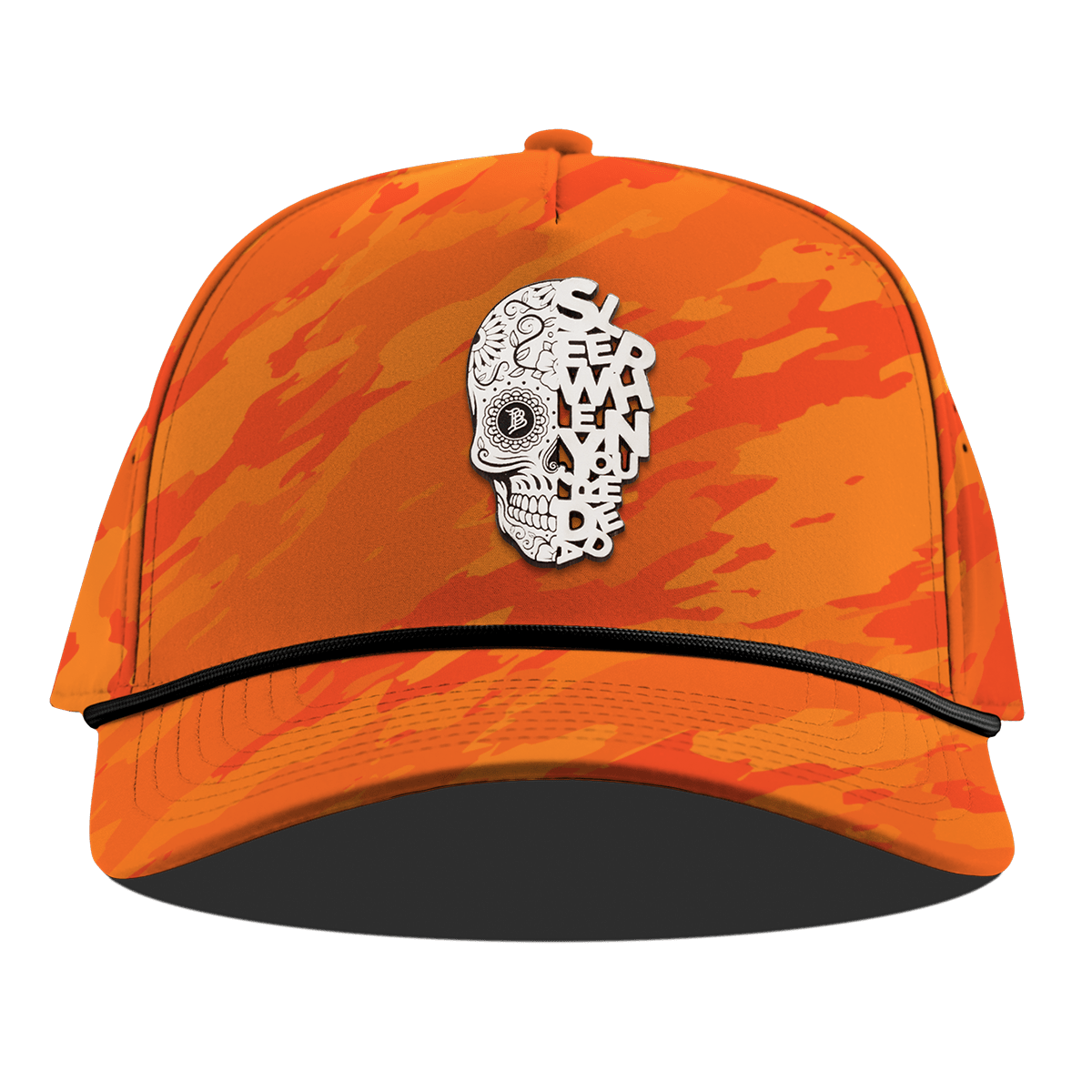 Sleep When You're Dead Skull Curved 5 Panel Rope Blaze Orange Camo