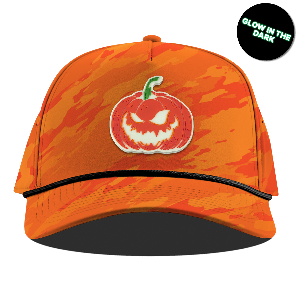 Jack-O-Lantern Glow Curved 5 Panel Rope Blaze Orange Camo