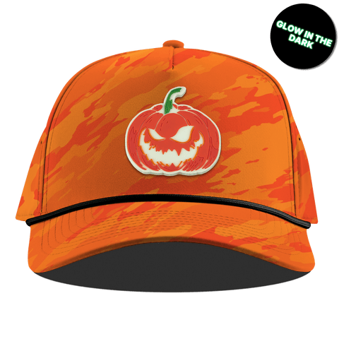 Jack-O-Lantern Glow Curved 5 Panel Rope Blaze Orange Camo
