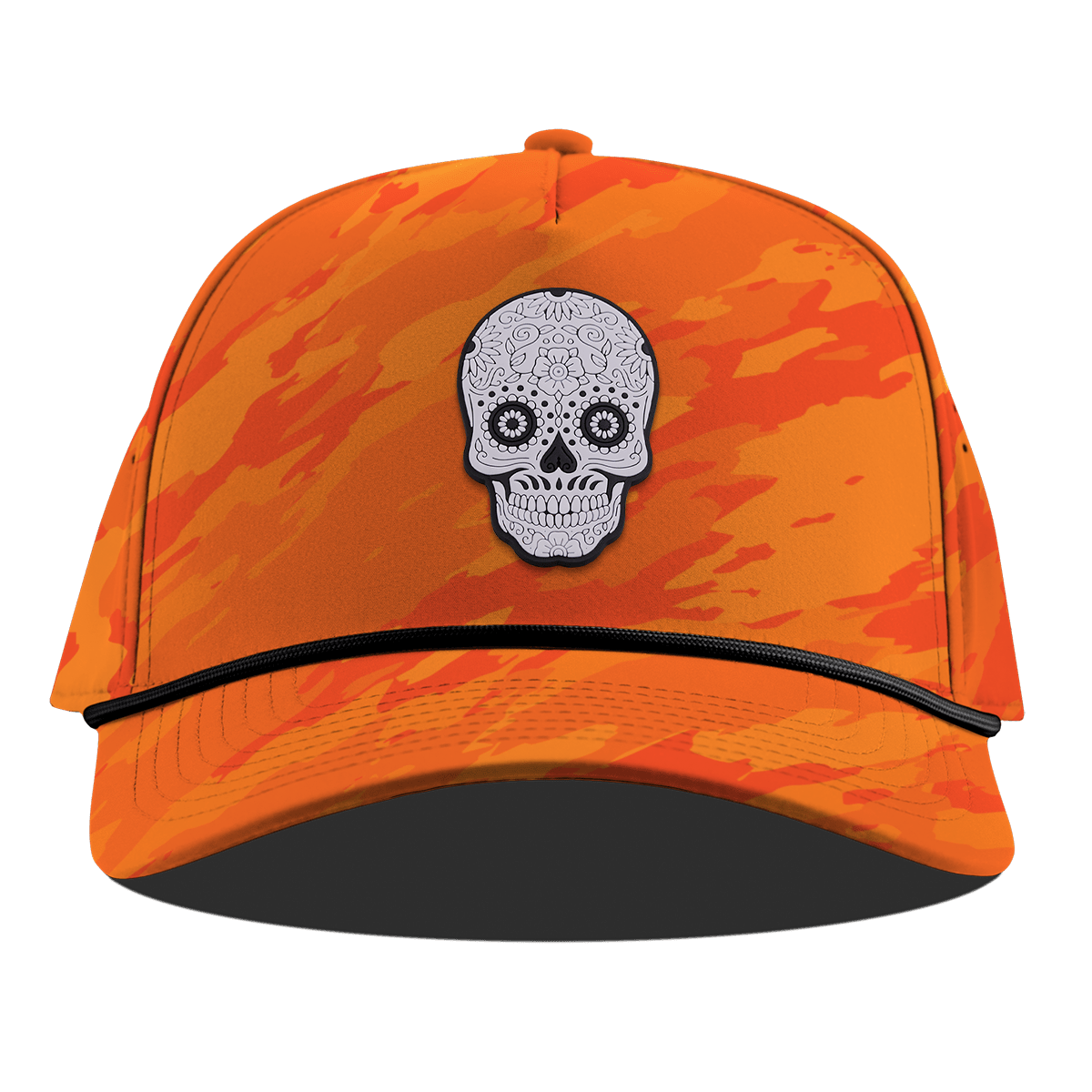 Sugar Skull PVC Curved 5 Panel Rope Blaze Orange Camo