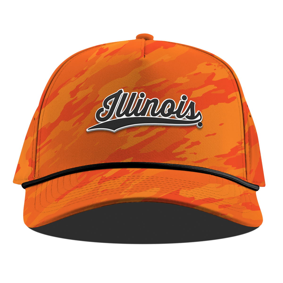 University of Illinois "Vintage Illinois Script" Curved 5 Panel Rope Blaze Orange Camo