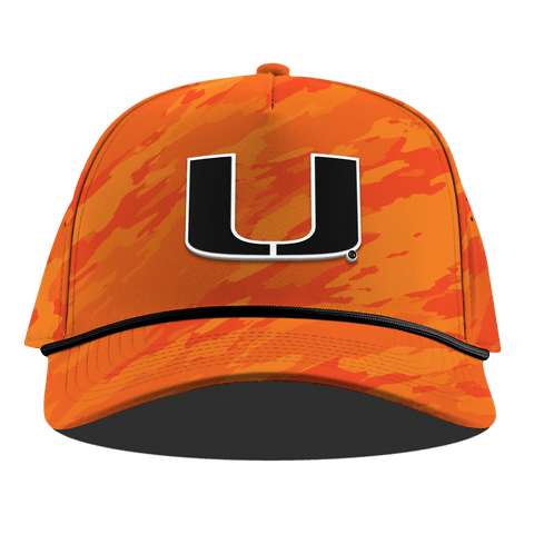 University of Miami "Vintage Miami Team Logo" Curved 5 Panel Rope Blaze Orange Camo