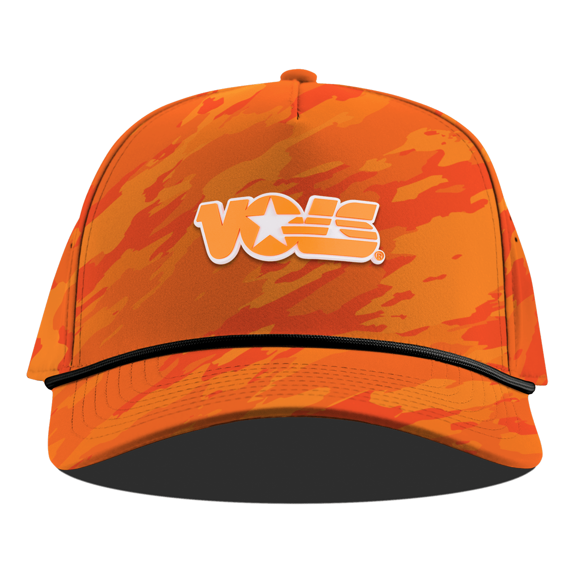 University of Tennessee "Tennessee Vols Block" Curved 5 Panel Rope Blaze Orange Camo