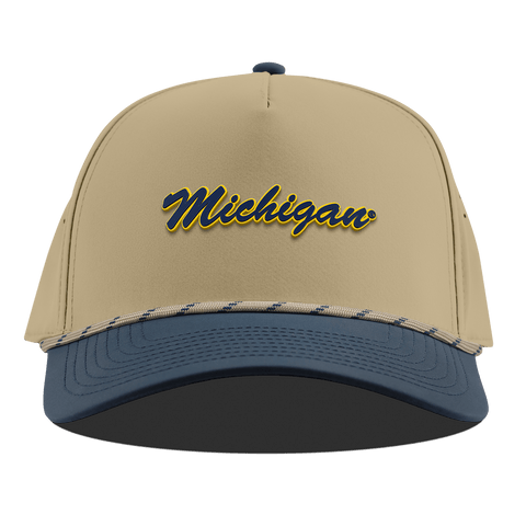 University of Michigan "Michigan Script" Curved 5 Panel Rope Desert/Orion