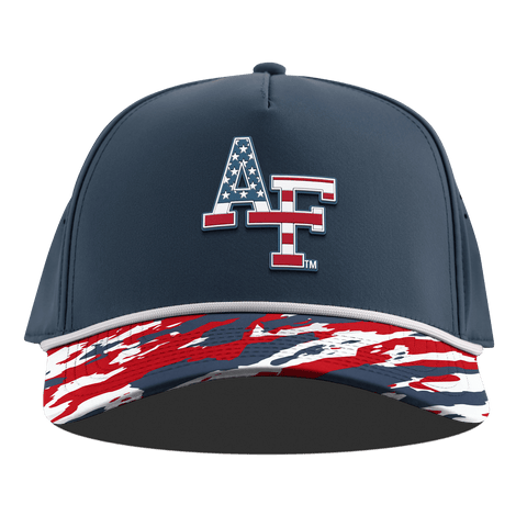 Air Force Academy "Air Force Stars & Stripes" Curved 5 Panel Rope Orion/USA Camo + White Rope