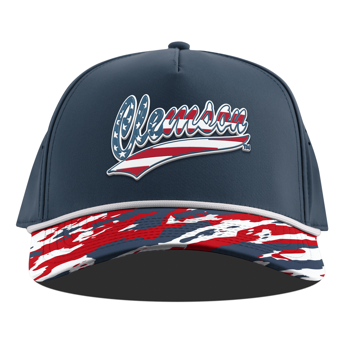 Clemson University "Clemson Stars & Stripes" Curved 5 Panel Rope Orion/USA Camo + White Rope