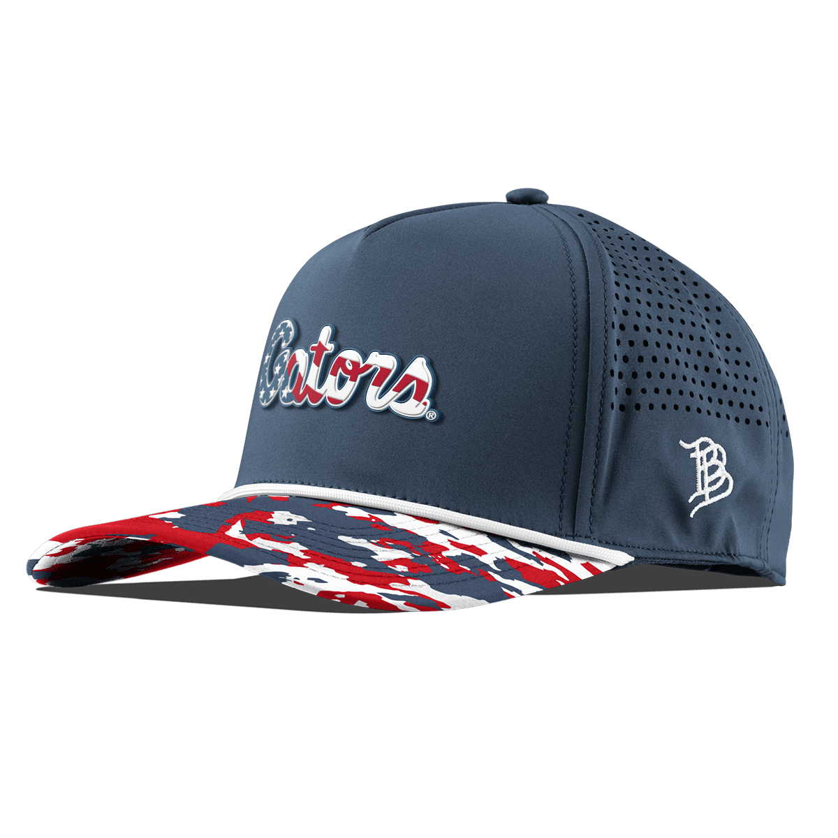 University of Florida "Gators Stars & Stripes" Curved 5 Panel Rope Orion/USA Camo + White Rope