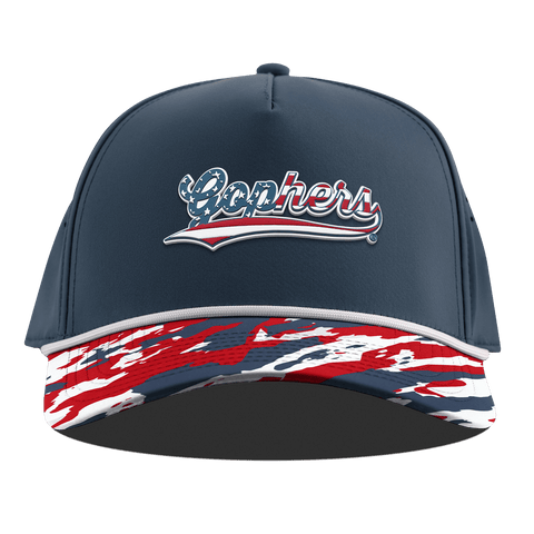 University of Minnesota "Gophers Stars & Stripes" Curved 5 Panel Rope Orion/USA Camo + White Rope