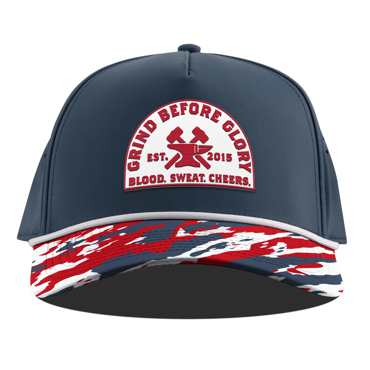 Grind Before Glory Curved 5 Panel Rope Orion/USA Camo + White Rope