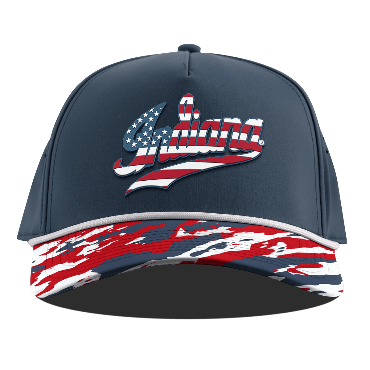 Indiana University "Indiana Stars & Stripes" Curved 5 Panel Rope Orion/USA Camo + White Rope