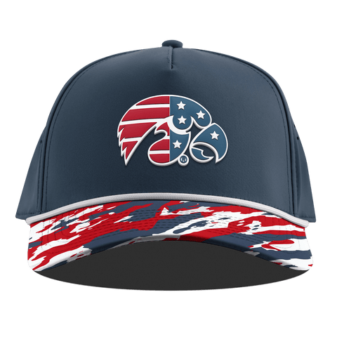 University of Iowa "Iowa Stars & Stripes" Curved 5 Panel Rope Orion/USA Camo + White Rope
