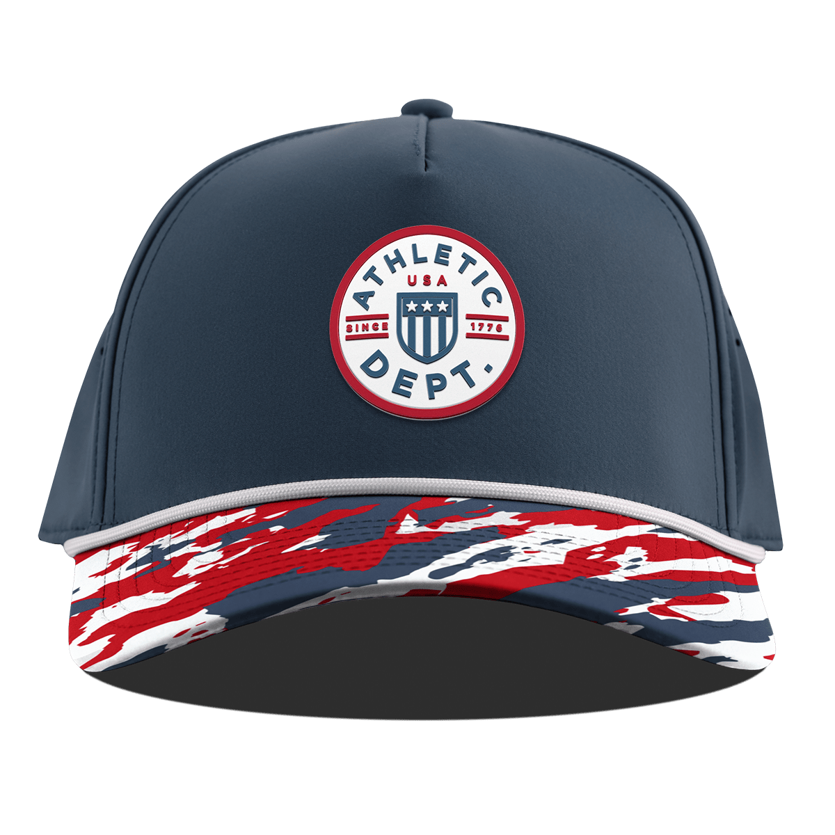 Liberty Letterman Curved 5 Panel Rope Orion/USA Camo + White Rope