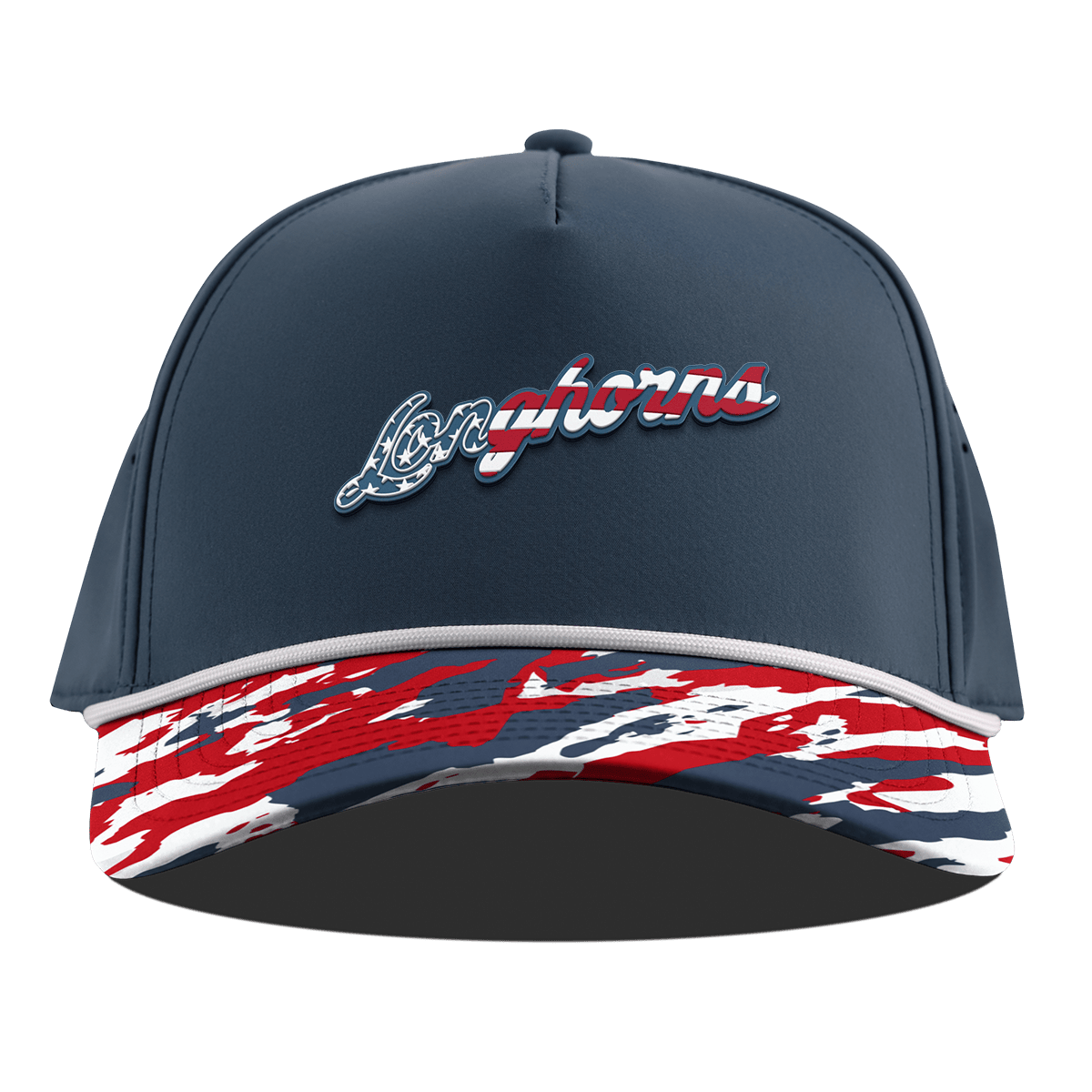 University of Texas "Longhorns Stars & Stripes" Curved 5 Panel Rope Orion/USA Camo + White Rope