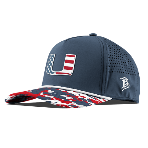 University of Miami "Miami Stars & Stripes" Curved 5 Panel Rope Orion/USA Camo + White Rope
