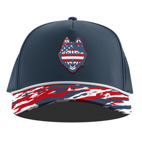 University of Connecticut "UConn Stars & Stripes" Curved 5 Panel Rope Orion/USA Camo + White Rope
