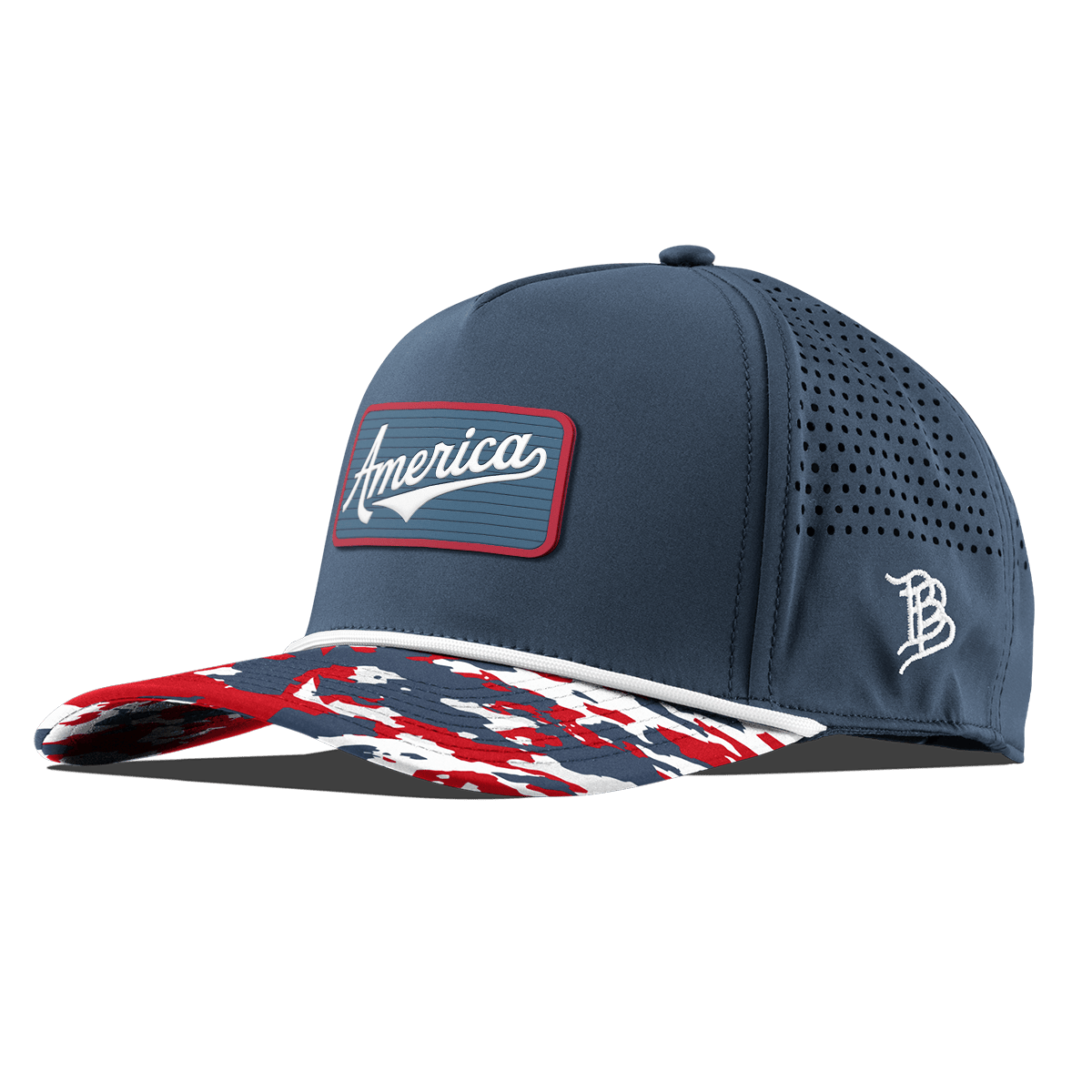 USA America Badge Curved 5 Panel Rope Orion/USA Camo + White Rope