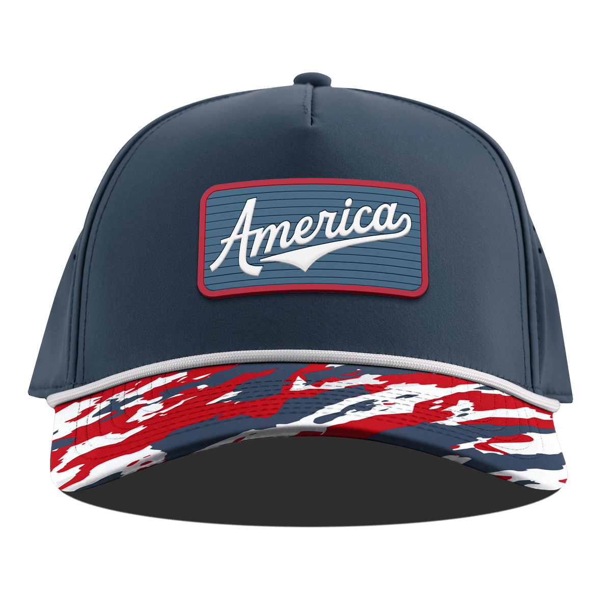 USA America Badge Curved 5 Panel Rope Orion/USA Camo + White Rope