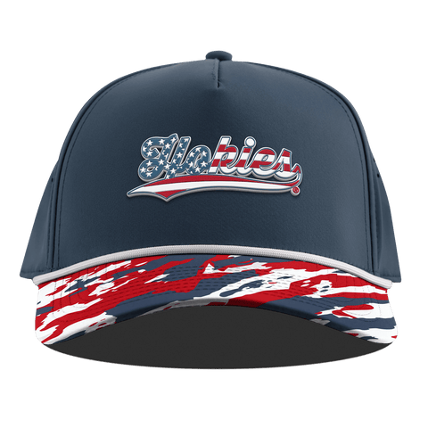 Virginia Tech University "Hokies Stars & Stripes" Curved 5 Panel Rope Orion/USA Camo + White Rope