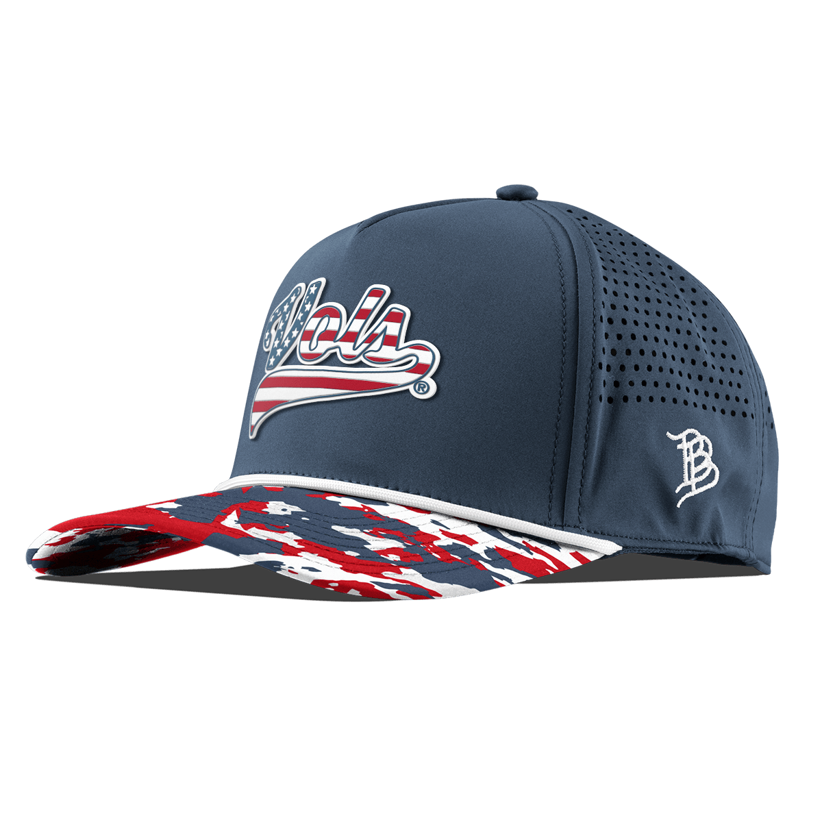 University of Tennessee "Vols Stars & Stripes" Curved 5 Panel Rope Orion/USA Camo + White Rope