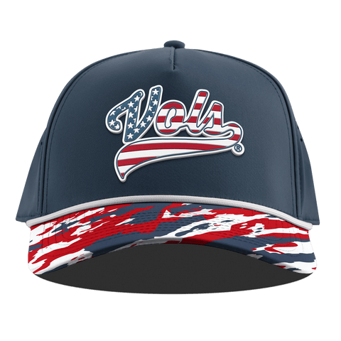 University of Tennessee "Vols Stars & Stripes" Curved 5 Panel Rope Orion/USA Camo + White Rope