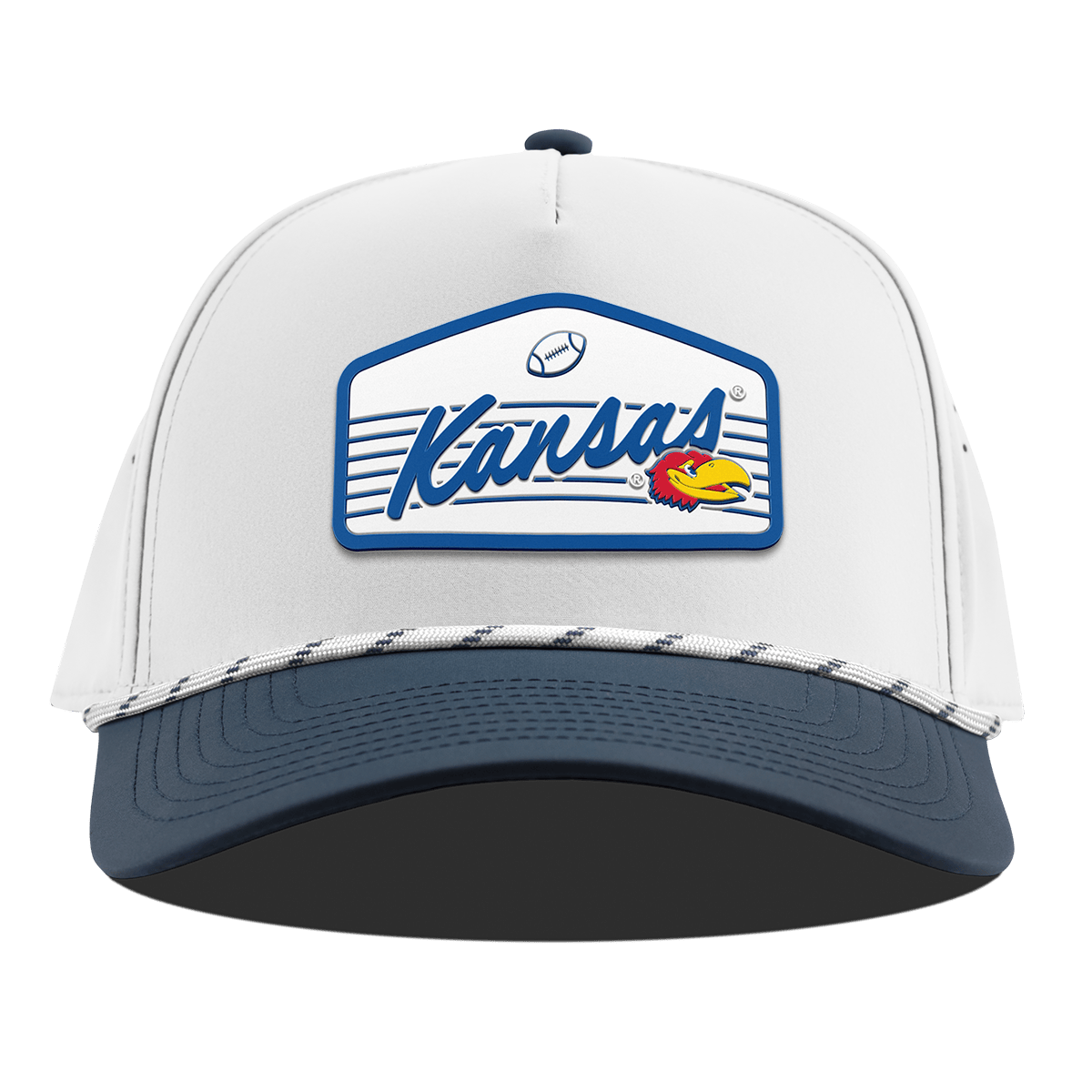 University of Kansas "Jayhawks Football" Curved 5 Panel Rope White/Orion