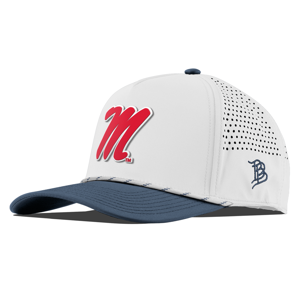 University of Mississippi "Ole Miss Block M Red" Curved 5 Panel Rope White/Orion