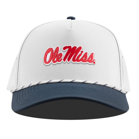 University of Mississippi "Ole Miss Crimson Script" Curved 5 Panel Rope White/Orion